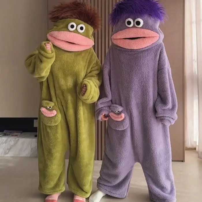 Pyjama Combinaison Monstre à Grande Bouche en Polaire Corail Épaisse pour Adultes – Hiver