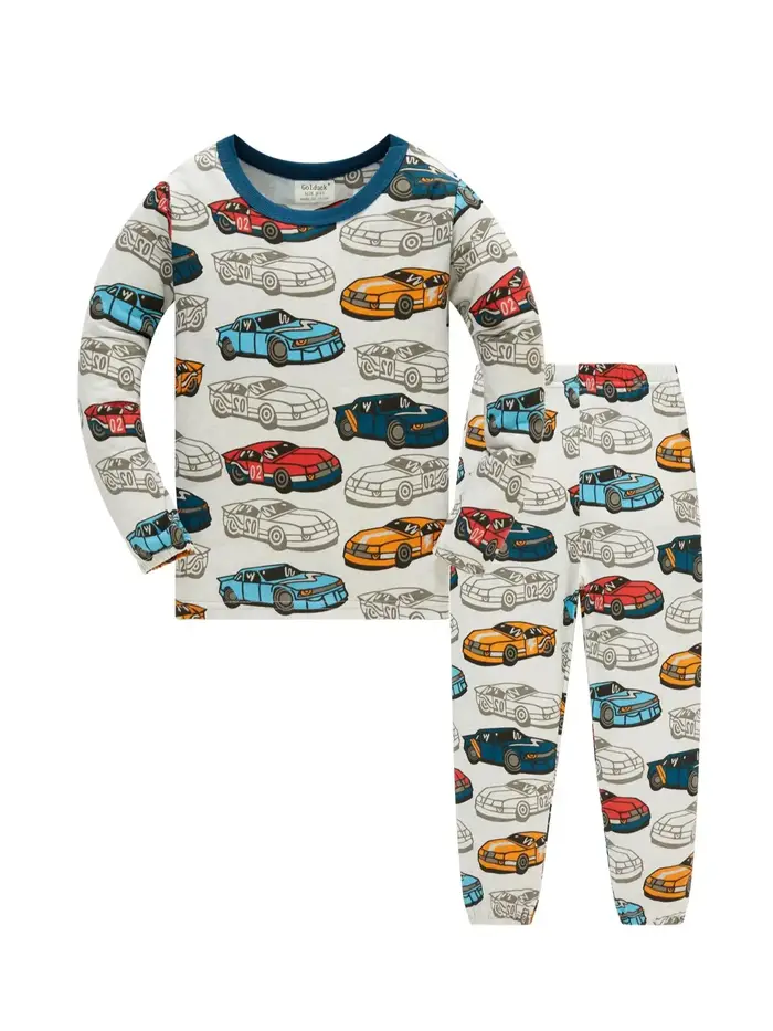Ensemble pyjama de voiture de dessin animé pour garçons, 100% coton, 2 pièces, tenue de détente, man