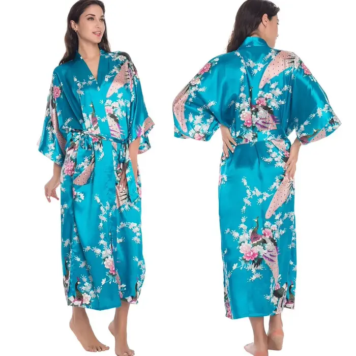 Style chinois imprimé femmes longue Robe chemise de nuit rétro Satin vêtements de nuit chemise de nu