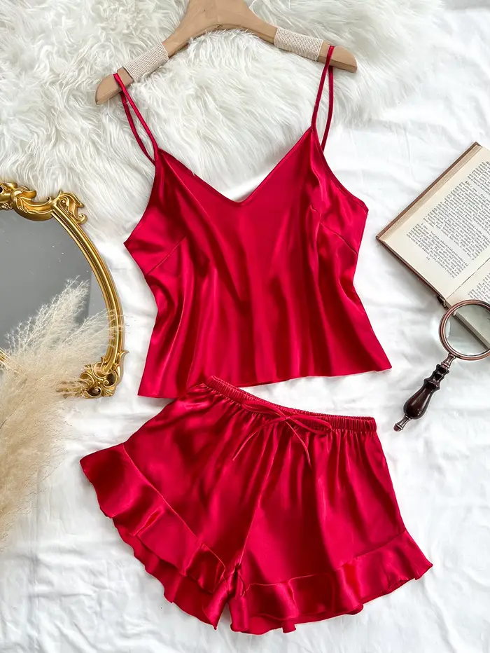 Nouveau Satin femmes pyjama ensemble décontracté ample et mince
