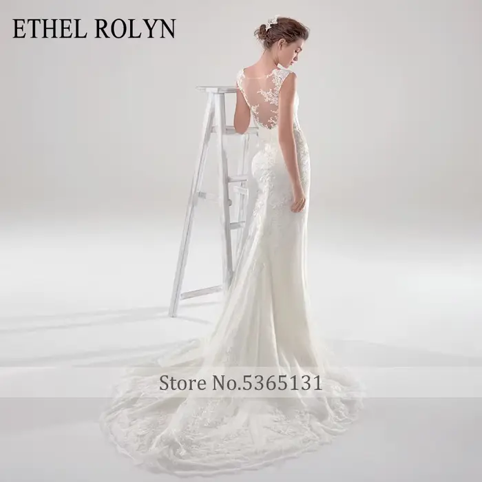 ETHEL ROLYN robe De mariée sirène Illusion romantique dos nu dentelle Appliques Scoop sans manches robes