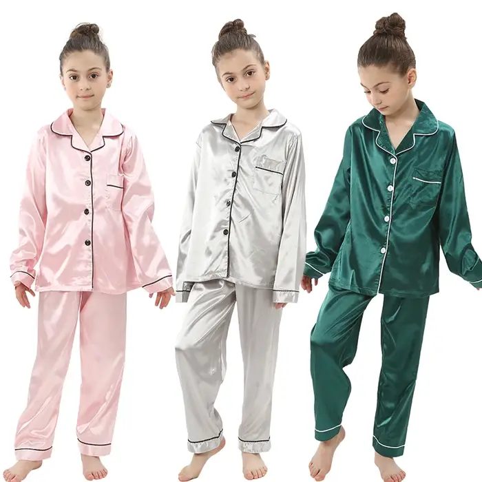 Ensemble pyjama en Satin quatre saisons pour adolescents, vêtements de maison pour enfants, vêtements de détente pour garçons et filles, vêtements de nuit pour bébés de 2 à 13 ans