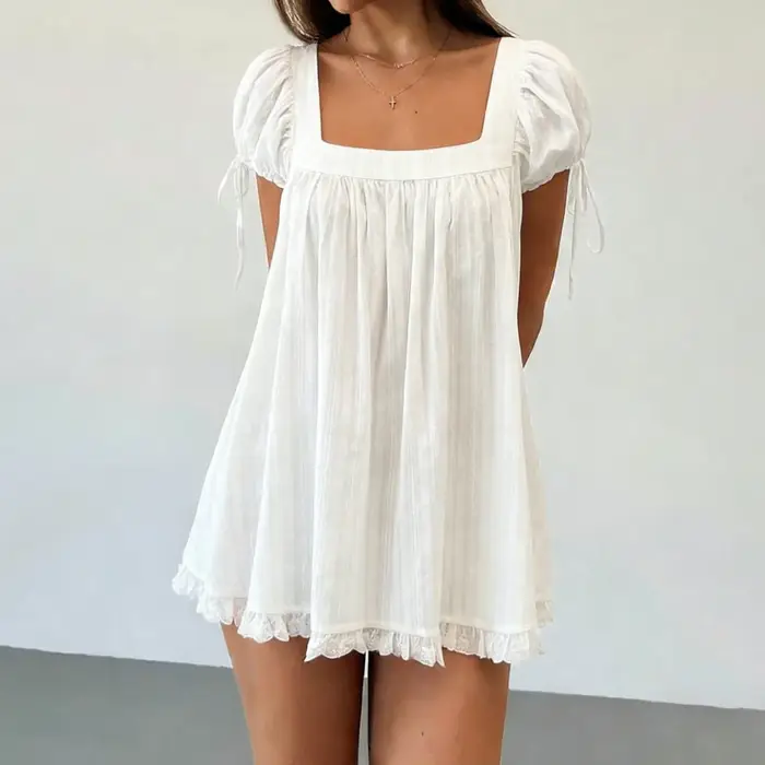 Robe Courte Fluide Femme à Manches Bouffantes