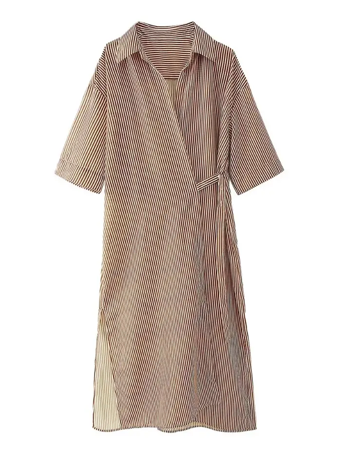 Robe jupe rayée à manches courtes pour femmes