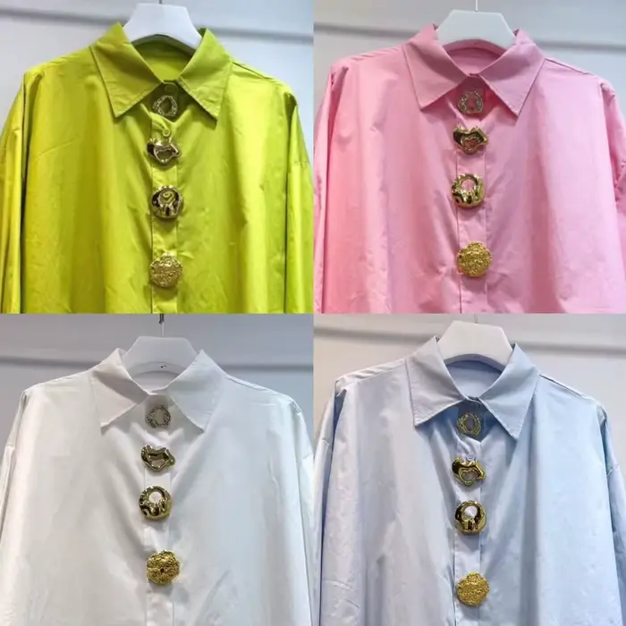 Marque de luxe Design surdimensionné coton mi-long chemises et chemisiers femmes à manches longues simple boutonnage haut femme Blouse vêtements