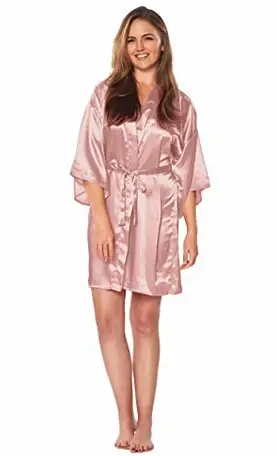 Femmes soie Satin courte Robe de nuit solide Kimono Robe mode Robe de bain Sexy Peignoir Peignoir Fe
