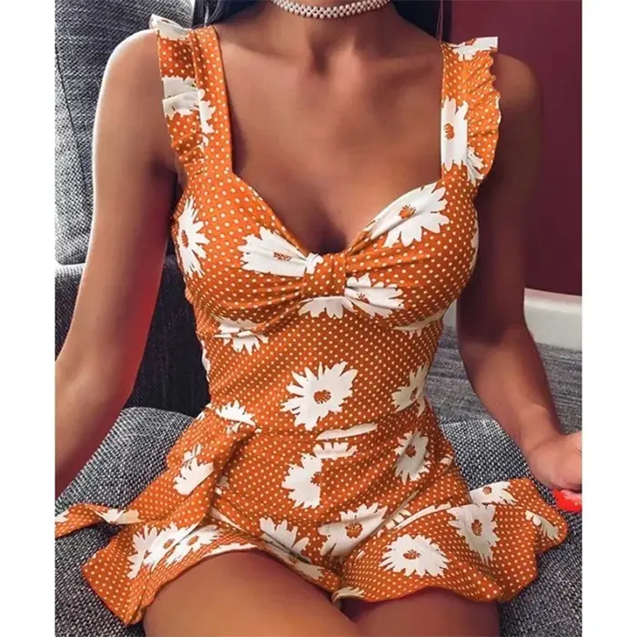 Breezy-Robe en fibre avec imprimé floral vibrant et col en V élégant