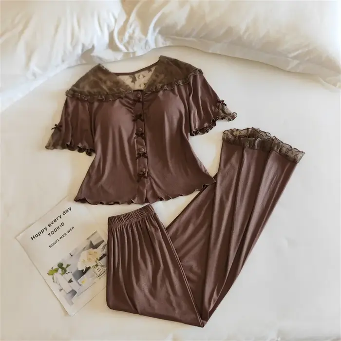 Nouveau deux pièces femmes Pyjamas été à manches courtes