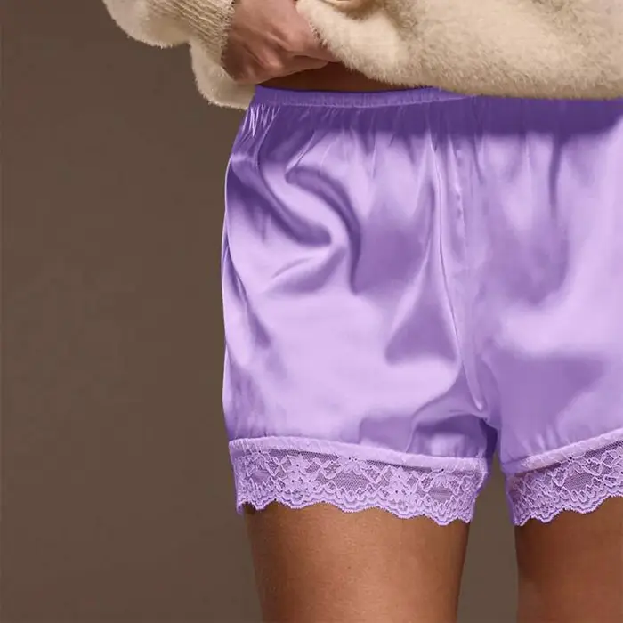 Y2K – short de pyjama en Satin pour femmes, garniture en dentelle, taille basse, vêtements de détente en soie, short Pj, Sexy, slim, Slip, Mini bas de pyjama