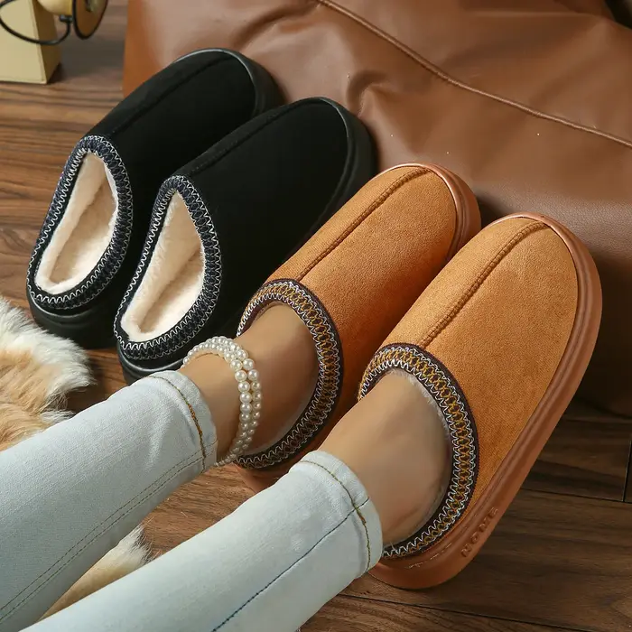 Pantoufles de maison en Faux daim de couleur unie pour hommes et femmes