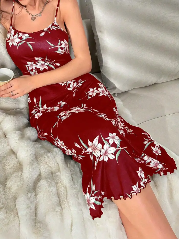 Pyjama camisole à fleurs pour femmes