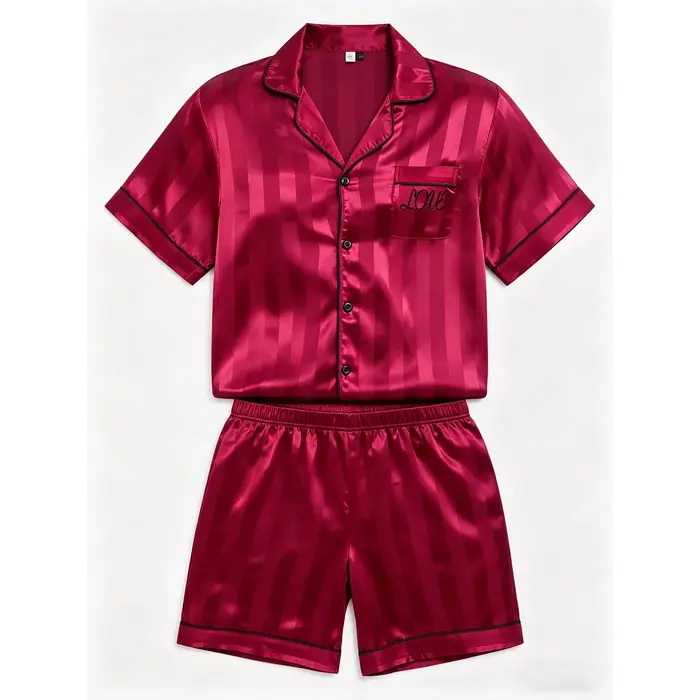 Ensemble de pyjama pour homme, ensemble de vêtements de nuit d'été, pyjama luxueux en satin avec hau