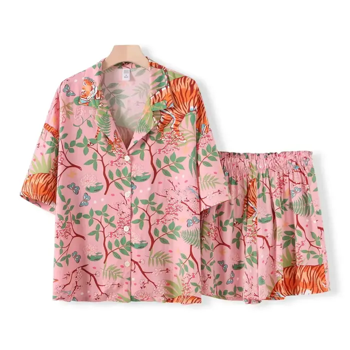 Pyjama en coton imprimé animaux tigre pour femmes