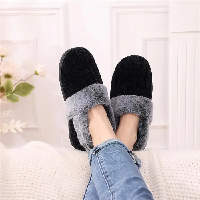 Litfun hiver fourrure chaussons pour femmes mousse à mémoire de forme fermé dos diapositives
