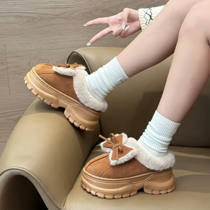 Pantoufles en coton, nœud mignon pour femmes