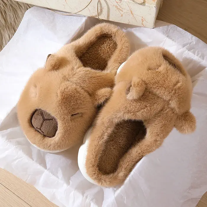 Mignon Capybara coton pantoufles femmes automne hiver intérieur semelle souple chaud fourrure diapos