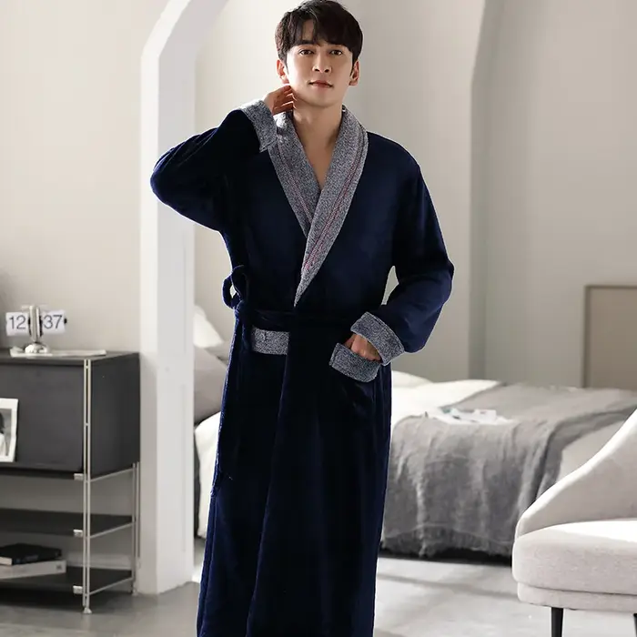 Haute qualité hommes Robe de bain chaud flanelle corail polaire peignoir mâle