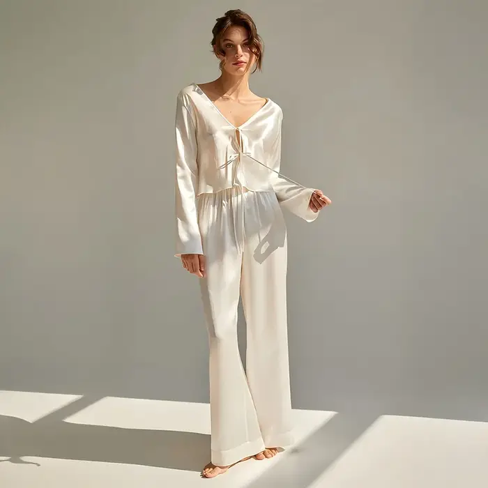 Ensemble pyjama pantalon Long à manches longues, nouveau Style, à lacets, vêtements de maison confor