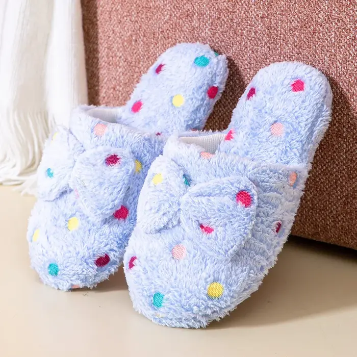 Pantoufles de maison chaudes pour femmes, mignon automne hiver, nœud chaud, peluche épaisse, chaussu