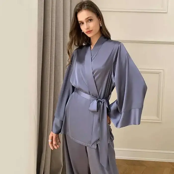 Pyjama en mousseline de soie à manches longues pour femmes