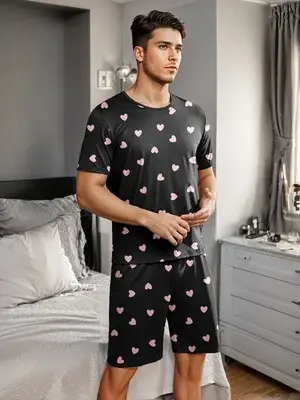 Ensemble de pyjama pour homme avec imprimés en forme de cœur