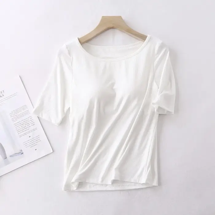Pyjama une pièce pour femmes, hauts de pyjama en coton modal à manches courtes, t-shirt avec coussin