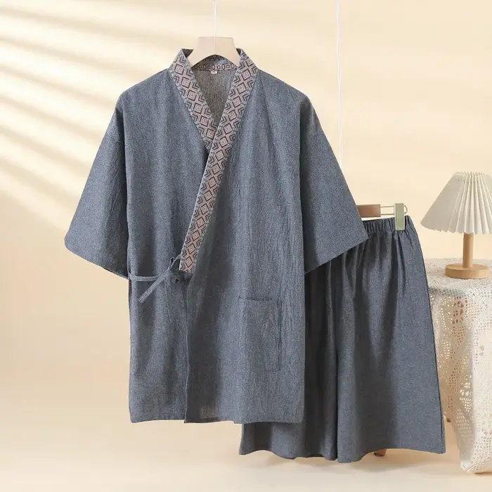 100% coton hommes pyjamas été japonais Kimono pyjamas 2 pièces ensemble vêtements de nuit Simple vêt