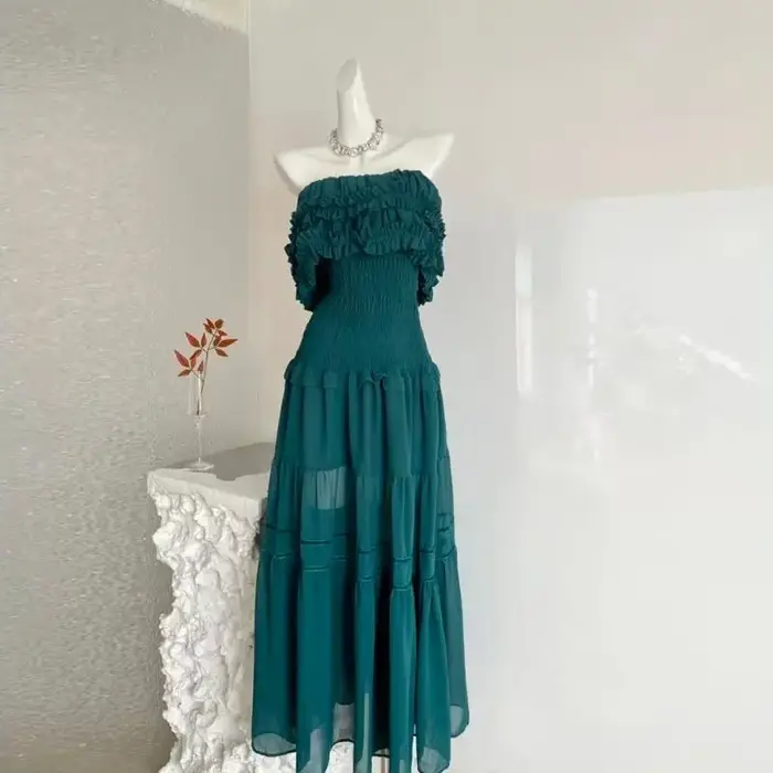 Robe longue plissée à la taille pour femme, style tube, design industriel de luxe léger, pour l'été,