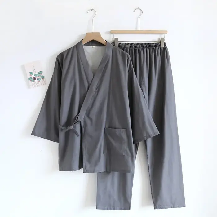 Ensemble de pyjamas kimono pour hommes, robes fines, coton, coupe At, grande taille, manches mi-long