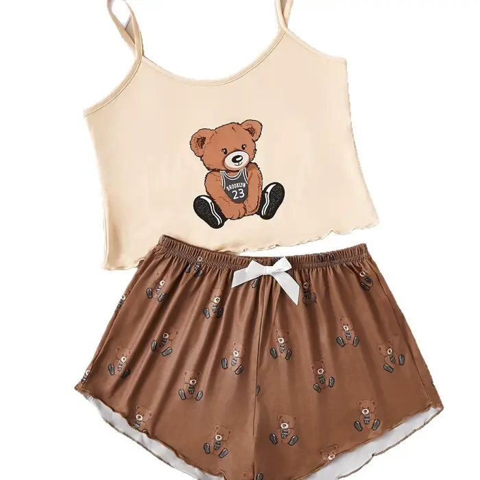 Ensemble pyjama pour femme avec imprimé ours en peluche