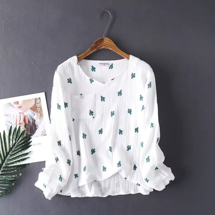 Pyjama en coton délavé à l'eau pour femme, pyjama en fil de pansement, manches courtes, pantalon lon
