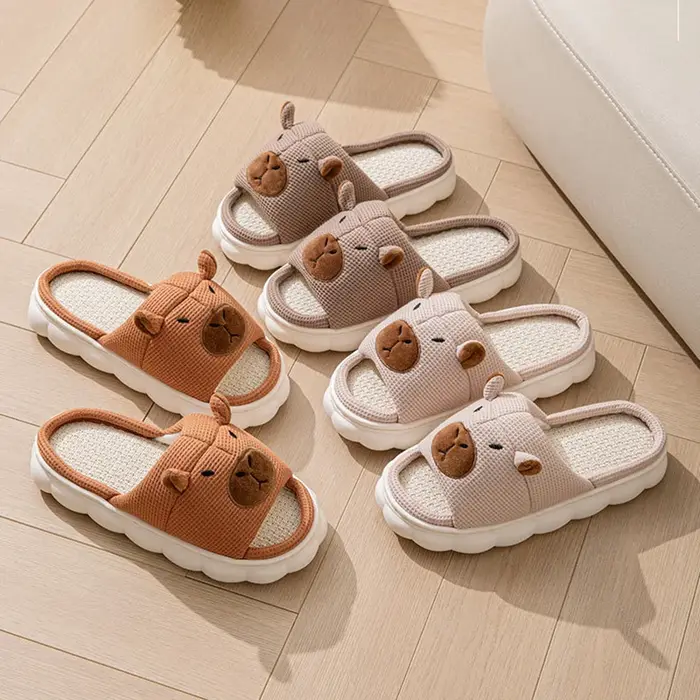 Nouvelles pantoufles d'été en lin pour femmes Capybara Platform