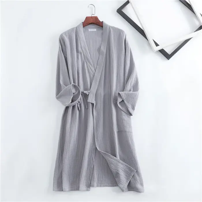 Nouveau printemps et automne japonais kimono robe couple coton crêpe peignoir hommes et femmes
