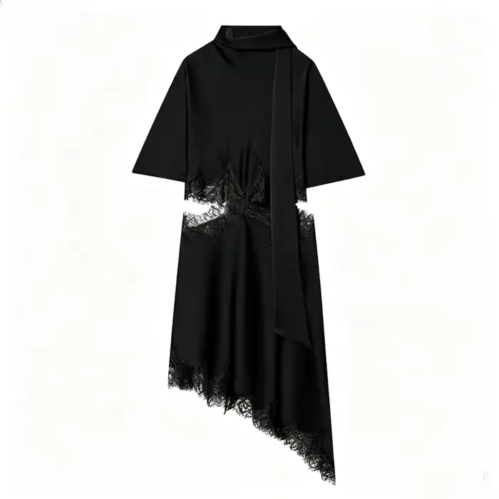 Robe courte pour femmes, mode d'été, robe asymétrique en dentelle satinée, robes sexy à découpes pou