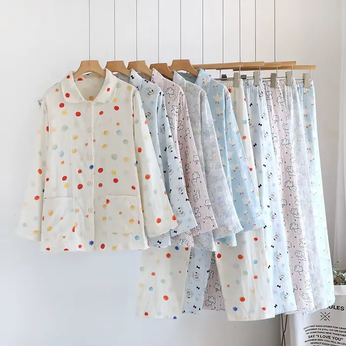 Pur coton femmes pyjama pantalon ensembles printemps automne robe de nuit pour dames Pyjamas vêtements de maison