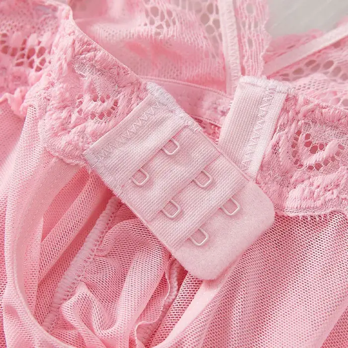 Chemise de nuit sexy en dentelle transparente pour femmes, lingerie rose, sous-vêtements, vêtements de nuit sexy, ensemble de string fin, robe de nuit élégante, pyjamas DeepVfur s