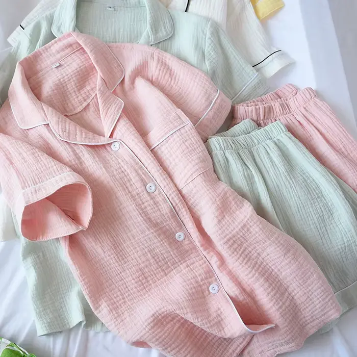 Pyjama d'été 2 pièces en coton pour femmes, Short à manches courtes, vêtements de maison simples, absorbant la sueur, respirants, doux