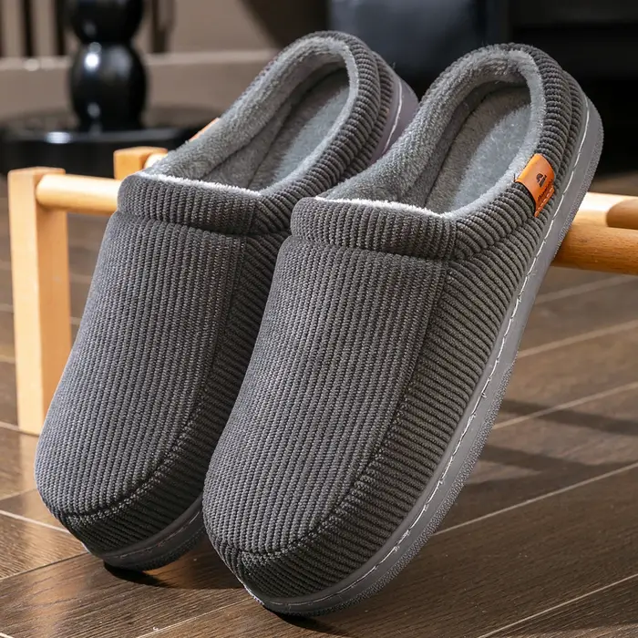 Pantoufles chaudes d'hiver pour hommes, chaussures de maison antidérapantes en mousse à mémoire de f