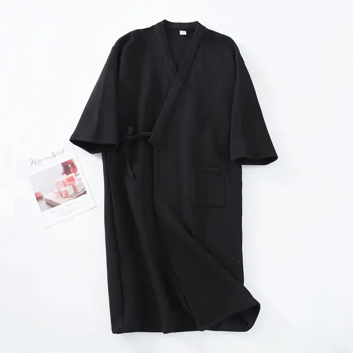 Peignoir Kimono Homme 2026 en Coton Doux et Chaud, Robe de Nuit Décontractée Unie, Vêtement d'Intéri