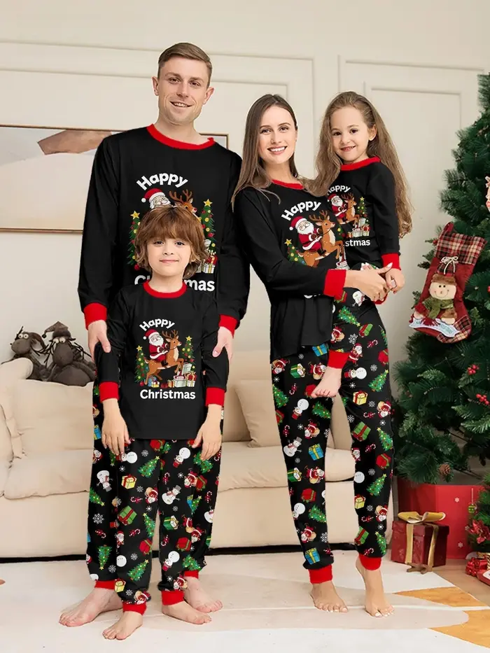 Ensemble de pyjamas assortis à imprimé mignon pour Noël, pour adultes et enfants, 2 pièces, t-shirt