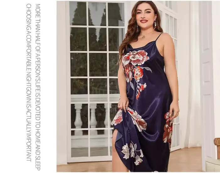XL-5XL grande taille Sexy jarretelle chemise de nuit vêtements de nuit Lingerie été femmes chemise de nuit ample soyeux Satin robe de chambre vêtements de détente