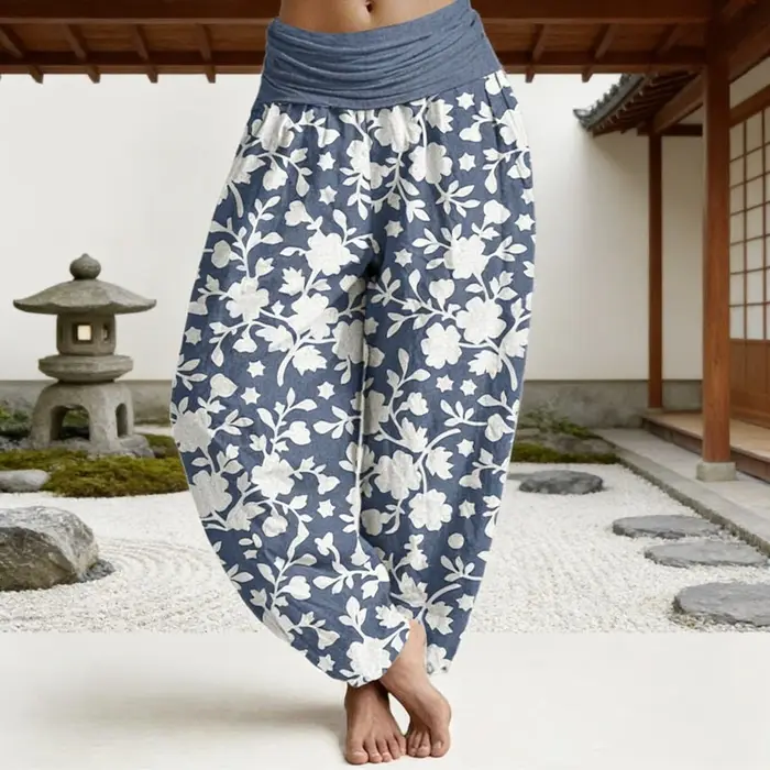 Pantalon Harem Femme Imprimé Nuages Orientaux en Coton Confortable