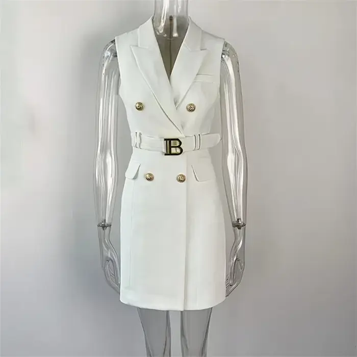 Robe sans manches ajustée avec ceinture pour femme, style élégant pour le printemps, l'été et l'auto