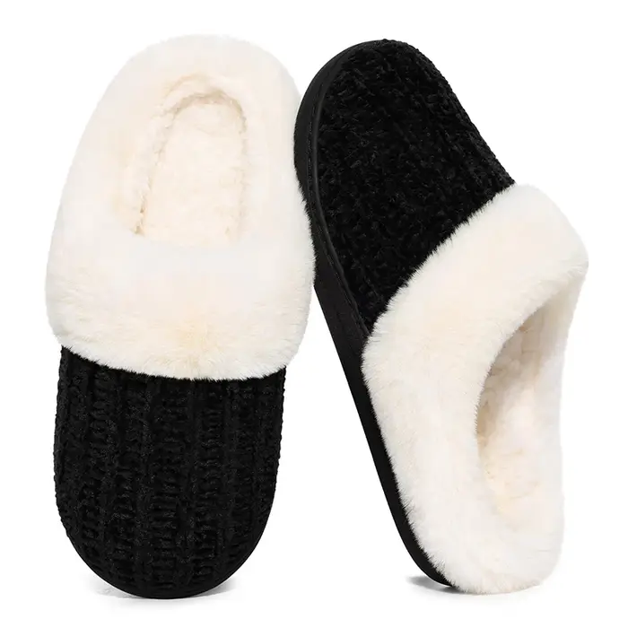 Comwarm hiver chaud tricot maison pantoufles pour femmes confortable laine doublé Chenille pantoufle