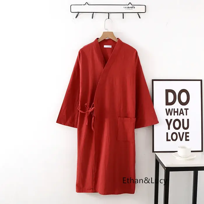 Peignoir à manches longues en coton Ramie lavé, Kimono japonais, chemise de nuit pour femmes et homm