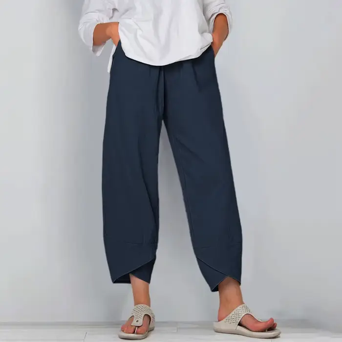 Pantalon sarouel en coton et lin pour femmes