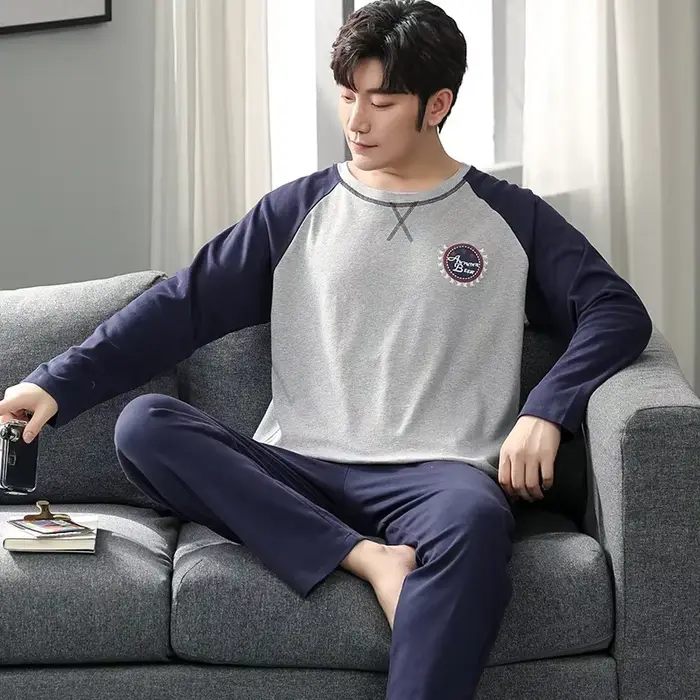 Ensemble de pyjamas en coton confortable pour hommes, grande taille 4XL, imprimé à carreaux, manches