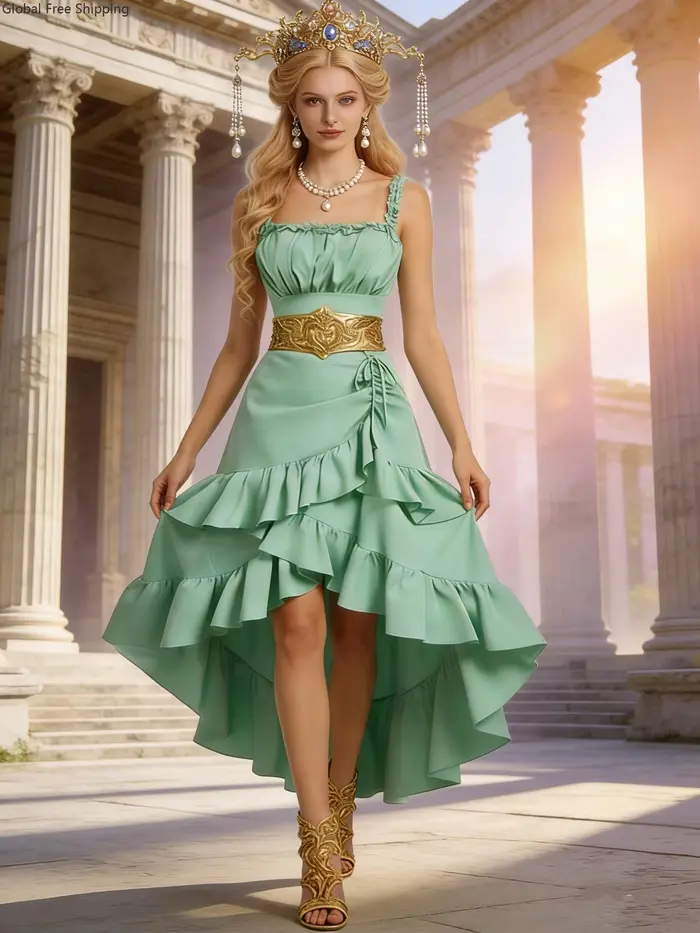 Robe de soirée asymétrique à volants pour femme