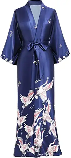 Peignoir kimono imprimé grue pour femme