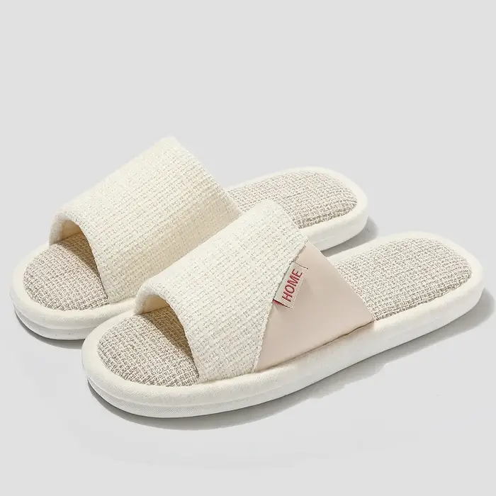 Pantoufles en lin pour hommes et femmes, chaussures plates à semelle souple, antidérapantes, pour l'